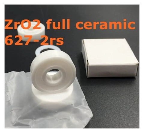 Premium Ceramic 627 Bearings With Dual PTFE Seals For Quad Skates, showcasing a ZrO2 full ceramic unit with packaging.