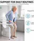 Dang Sturdy Flip Up Toilet Safety Handle With Floor Base Stand For Seniors And Rough Days crafted from thick stainless steel for assistance.