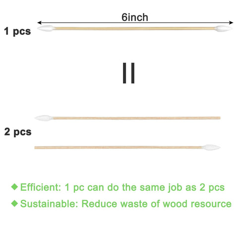 Gun cleaning cotton swabs with bamboo sticks and double-point tips, 6-inch length; lint-free for firearms and electronics