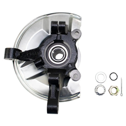 Real Deal Front Wheel Bearing Hub Assembly With CV Axle Shaft Four Piece Drivetrain Kit For 2007 2015 Jeep Patriot 2.4L L4 4WD assembly top view with hardware