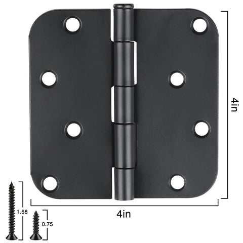 18 Pack Matte Black 4 Inch Door Hinges With Five Eighths Radius And Eight Holes, beefy heavy duty build, includes screws
