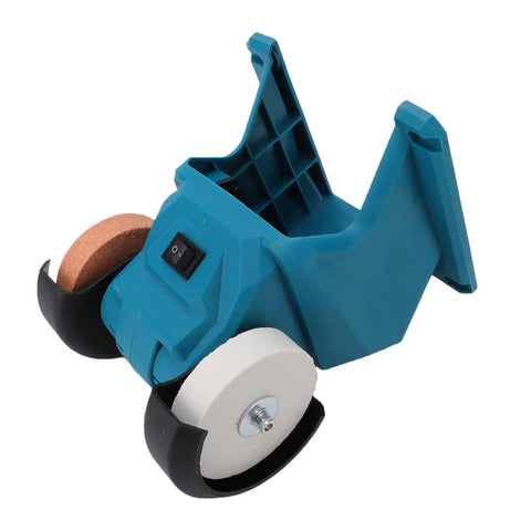 Slick Mini Bench Grinder With Dual Wheels Cordless Design Accepts 18V Batteries For Sharpening Deburring And Polishing Jobs Zero Sweat Setup shows compact design with grinding wheels.