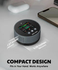 Hassle Free Radon Detector For Home And Basement Tracking Long Term Indoor Air Quality With Rechargeable Battery and visual alerts on compact surface.