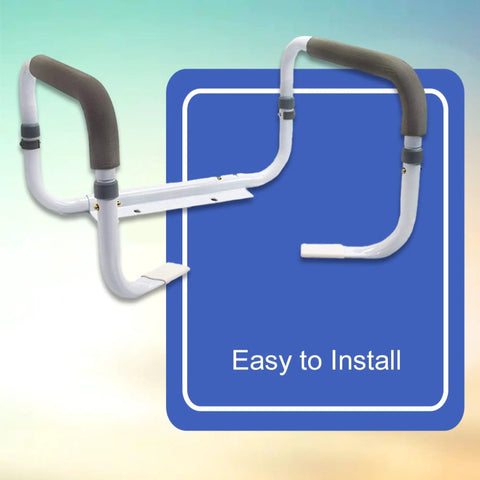 Heavy Duty White Steel Toilet Safety Rail Bathroom Grab Bar With Adjustable Width Support Frame Easy Peasy Install Latex Free Stability Handle.