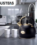Stove Top Whistling Tea Kettle 2.64 Quart With Food Grade Stainless Steel Teakettle And No Sweat Cool Touch Ergonomic Handle, Black Finish