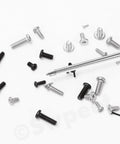 Assorted sizes of 1200 Piece Phillips Flat Head Machine Screw Set For DIYers And Furniture Projects, scattered with a screwdriver.