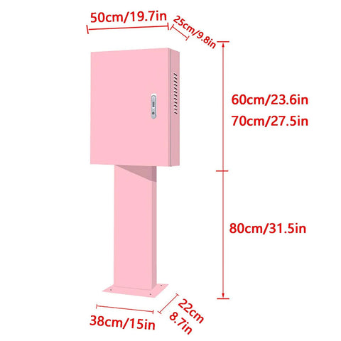 Heavy Duty Electric Vehicle Charger Protective Cover With Tough As Nails Cable Storage Box and Wall Mount Bracket for Home Charging Stations Galvanized Steel Outdoor Shield dimensions with height and width marked.