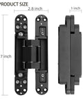 Rock Solid Black Hidden Door Hinges For Flush Wood Panels, Heavy Duty Concealed Butt Hardware with size 7x2.8x1 inches.