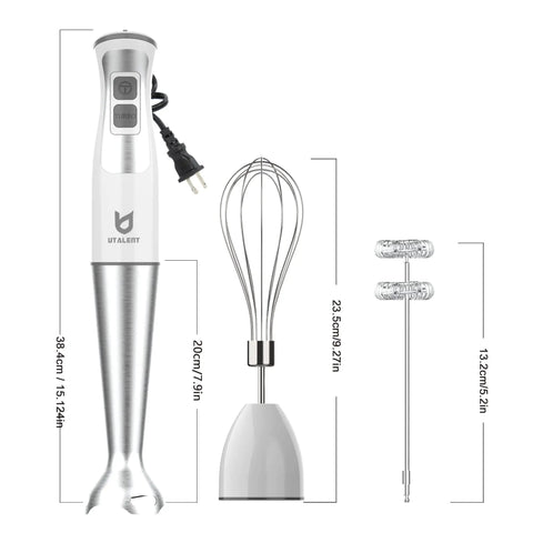 Immersion Hand Blender 3-in-1, 8-Speed Stick Blender With Milk Frother And Egg Whisk, Detachable Attachments, White