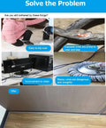 Image showing messy, exposed wires on the floor compared to organized floor after using Dope Self Adhesive Aluminum Cable Raceway 100 cm Gray Floor Cord Cover.