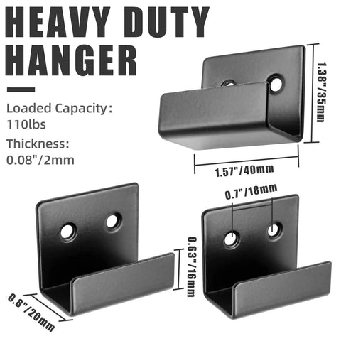Straight Up Heavy Duty Black Tile Display Wall Hanger Set, Kickass Stainless Steel Hook Mounting Brackets, 110lbs capacity.