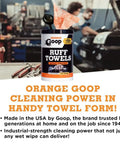 Orange Heavy Duty Ruff Towels With Scrubbing Power 10 By 12 Inches Dual Textured Multi Purpose Cleaning Wipes in automotive shop.