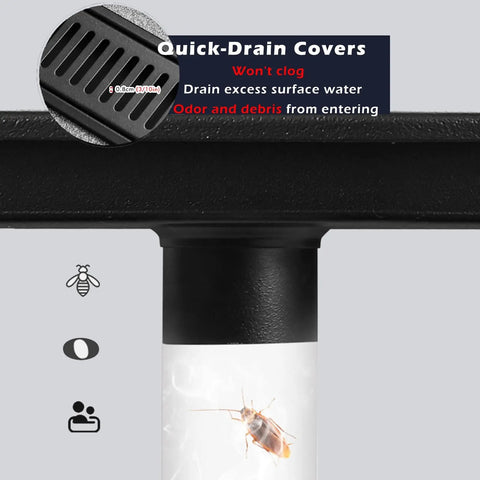 Close-up of Two Pack 304 Stainless Steel Linear Floor Drain Grate With Built In Hair Catcher showcasing drainage slots.