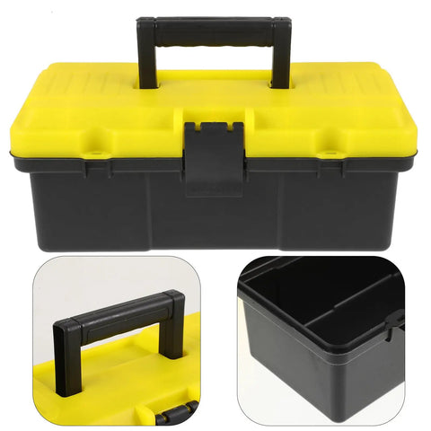 Portable Plastic Tool Box With Secure Buckles Lightweight Durable Storage Case For Outdoor DIY Projects black and yellow sturdy design