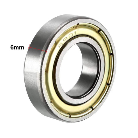 Tough As Nails 6901ZZ Deep Groove Ball Bearings With Dual Metal Shields High Speed Carbon Steel Construction 12mm Inside 24mm Outside By 6mm Pack Of Ten, 6mm thickness view.