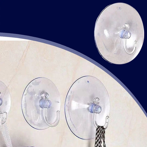 Super Strong Suction Cup Hooks For Bathroom Wall 10 Pack sticks to smooth tile surfaces, ideal for hanging items, clear design.