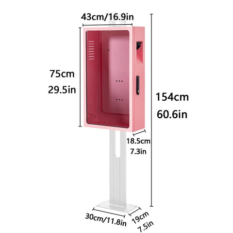 Beefed Up Locking EV Charger Weatherproof Enclosure Heavy Gauge Steel Floor Mount with measurements, Hot Pink XL size