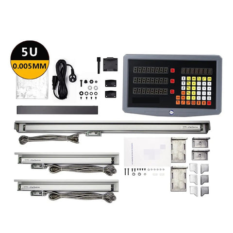 Pro Shop Digital Caliper And Triple Axis Digital Readout Set With 0.001mm Precision Linear Steel Bars For Lathe Mill CNC Machines, complete assembly.