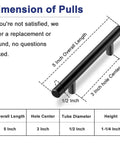Dimension chart of Matte Black 3 Inch Center To Center Cabinet Pulls Set Of 30 Stainless Steel Kitchen Handles