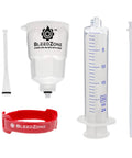 Shimano Hydraulic Brake Bleed Kit With Reusable Funnel Silicone Hose And Syringe Stopper components including 20ml syringe and funnel.