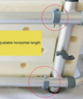 Underside view showing adjustable frame of Heavy Duty Bath Bench And Adjustable Aluminum Shower Stool for Tubs Fits 23 to 29 Inch Opening Plastic Bath Seat for Seniors Non Slip Elderly Bath Chair Up to 260 Lb Weight Capacity