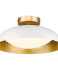 16-Inch LED Flush Mount Ceiling Light With White And Gold Finish, 2400 Lumen, 24W, 5 Color Temperature, Energy Saving Fixture For Living Room Kitchen Bedroom Hallway, showing white dome with gold interior