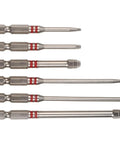 Heavy Duty Magnetic Hex Screwdriver Bits Set With Pagoda Torque Tip 6 Piece Multi Size Kit Built To Fit Electric Drills And Wrenches Perfect For Pro Pros And Weekend Warriors Who Need Serious Grip And Quick Fixes. six steel bits with red rings, 65mm and 100mm lengths