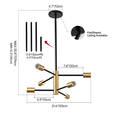 Dimensions of Dope Black And Gold 6 Light Sputnik Chandelier For Dining Room Living Room Kitchen Island And Bedroom Modern Mid Century Ceiling Fixture With Rust Resistant Electroplating And Durable Build