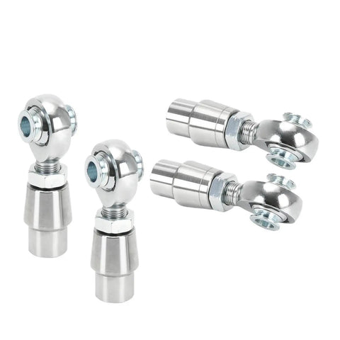 4 Pack Heat Treated Chromoly Rod Ends Kit With Precision Threads for custom mechanical linkages and machinery mods, showing detailed swivels.