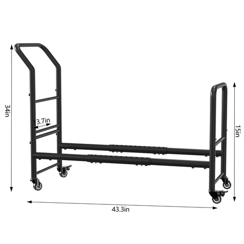 Heavy Duty Rolling Tire Rack With Four Smooth Caster Wheels For Secure Storage And Smooth Hauling Around Home Garages Local Fix Shops Heavy Gauge Steel Build with dimensions 43.3in x 34in x 15in.