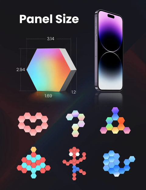 Epic RGB Light For Gaming PC Setup With USB Power And 70 Plus Effects, Hexagon Wall Lights size comparison and layout options