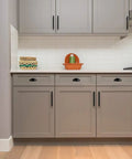 Slick Matte Black Cabinet Cup Pulls And Drawer Handles 3 Inch Center To Center Spacing 5 Pack on modern kitchen drawers.