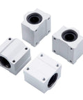 Four Pack Linear Motion Bearing Slides SCS20UU 20mm Length For CNC Machines And 3D Printers Pro Grade Precision Tooling Rails Slick Guide Blocks For DIY Projects And Robotics, four white aluminum bearing blocks