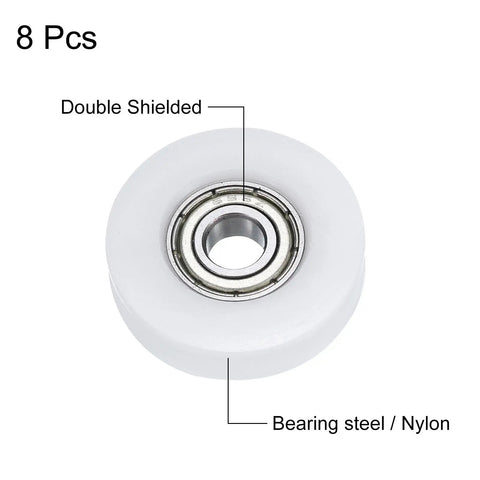 Close-up of single U Groove Ball Bearing from 8 Pack U Groove Ball Bearings With Tough Nylon Races And Heat Treated Steel For Heavy Duty Pulley Builds And Slick Gear Mods That Roll Out The Barrel Flawlessly.