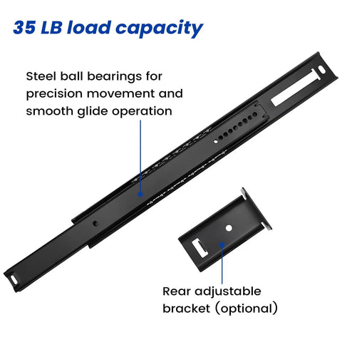 Five Piece Heavy Duty Center Mount Drawer Slides 20 Inch with steel ball bearings and rear adjustable bracket.