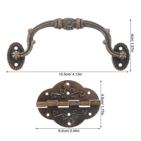 Antique Style Jewelry Box Hardware Kit With Hinges Latch And Padlock Key For DIY Woodworking Keepsake Chests shown.