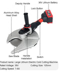 Tough Cordless Power Rig That Slays Through Steel Bars And Piping Without Breaking A Sweat Includes Auxiliary Handle For Serious Cutting And Grinding Jobs Outside, featuring a 36V battery and aluminum alloy head.