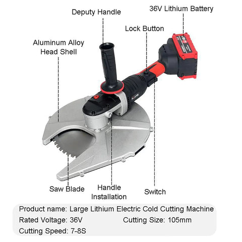 Tough Cordless Power Rig That Slays Through Steel Bars And Piping Without Breaking A Sweat Includes Auxiliary Handle For Serious Cutting And Grinding Jobs Outside, featuring a 36V battery and aluminum alloy head.