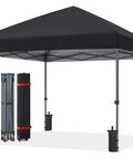 Black Pop Up Canopy Shelter For Outdoor Patio, Easy One Person Setup In Minutes, Heavy Duty Frame, Portable 10x10 Ft Tent with accessories