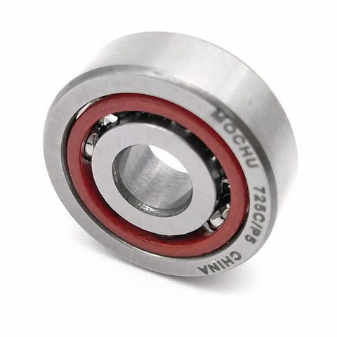 Top Notch Hella Precision Abec Five Single Row Angular Contact Ball Bearing Metric Frame With 15 Degree Contact Angle And Rock Solid Five By Sixteen By Five Millimeter Specs Built For Fast Spin Applications Ready To Go, showing side view.
