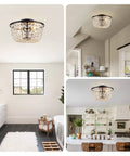 Dope Crystal Chandelier Flush Mount Ceiling Light For Bedroom Hallway Bar Kitchen Bathroom 8.4 In High By 13 In Wide Black Finish