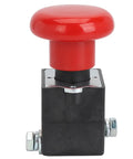 Heavy Duty Metal Emergency Stop Push Button Switch For Electric Forklift And Stacker With Instant Shut Off rated DC-80 Volts and 125 Amps, red button top view.