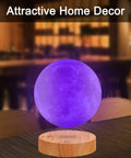 Levitating Moon Lamp With Floating And Spinning Moon Led 3D Printed Surface 20 Modes 16 Color Options Wooden Base Night Light