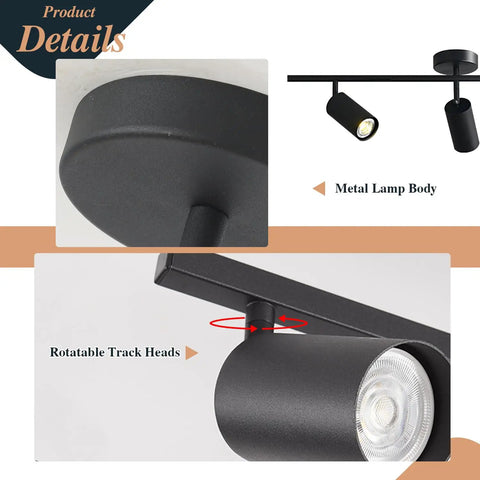 Close-up of Modern Dope Matte Black 3 Light Adjustable LED Track Lighting Kit with rotatable heads and industrial design.