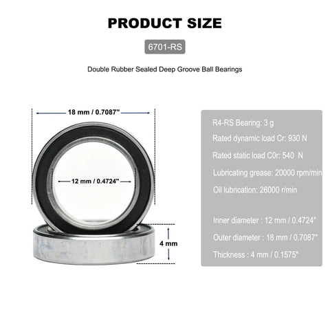 Heavy Duty 10 Pack 6701-2RS Miniature Ball Bearings crafted from top shelf chrome steel, 12x18x4 mm, double sealed for electric motors.