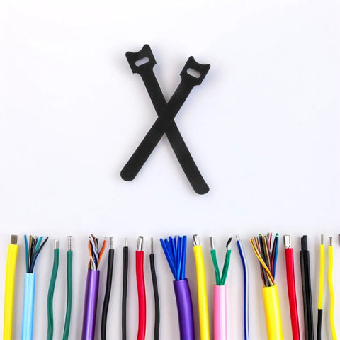 150 Piece Cat Head Cable Management Straps Heavy Duty Nylon Wire Ties on white background with colorful wires.
