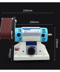 Badass Robust Desktop Belt Sander And Engraver 50 X 350 Mm Table Grinder for woodworking with dimensions shown.
