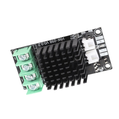 Heavy Duty 3D Printer Heating Controller Mosfet Module High Output with cooling fins and terminals for heat bed and extruder.