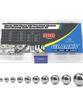 Top Shelf Sae Precision Chrome Steel Ball Bearings 500 Piece Assorted Bike Tool Kit in clear case with assorted sizes visible