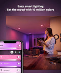 Person using phone app to control Smart Retrofit Recessed 5 To 6 Inch LED Downlight 1 Pack White And Color Ambiance Color Changing Light